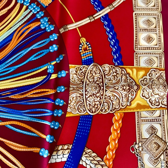 ❌SOLD❌Hermès CENTURES ET LIENS Red Scarf Toutsy - Picture 7 of 8